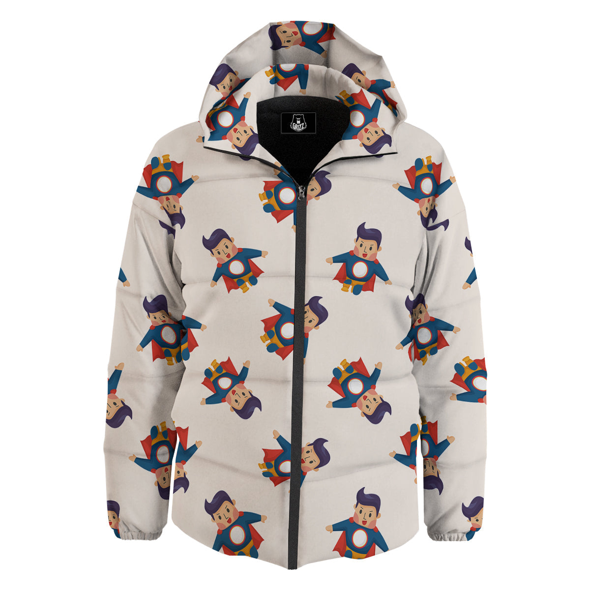Cute Baby Hero Print Pattern Down Jacket-grizzshop