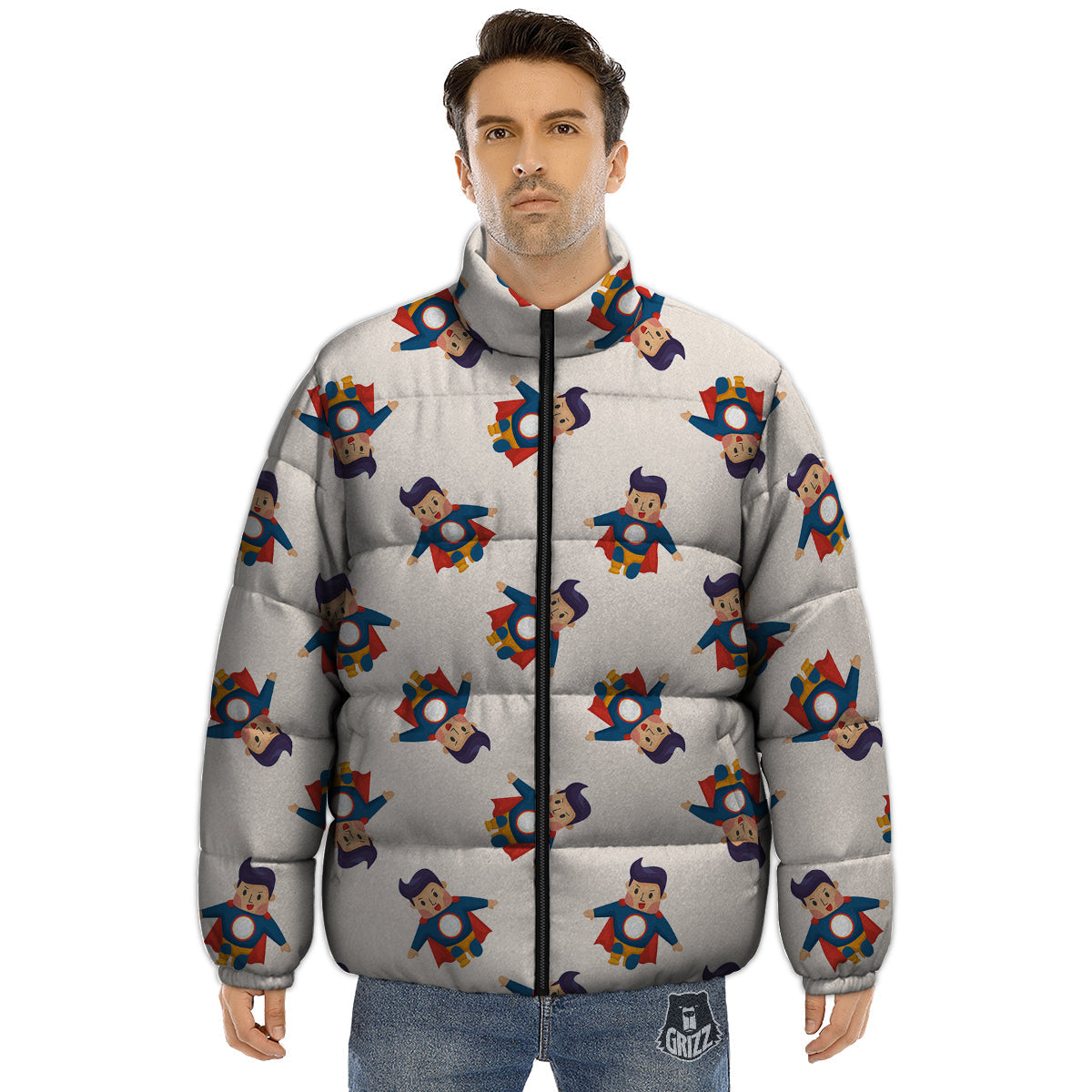 Cute Baby Hero Print Pattern Puffer Jacket-grizzshop