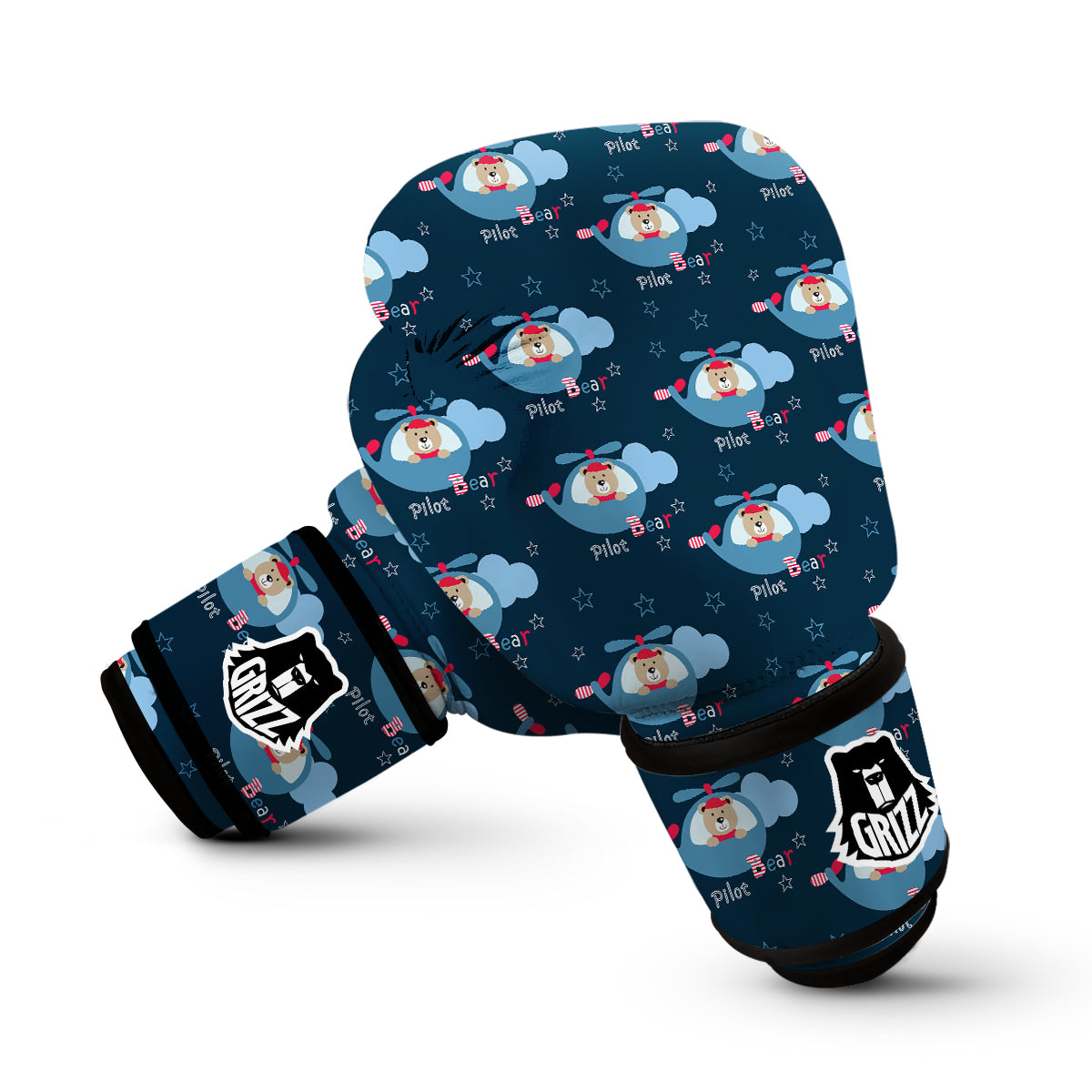 Cute Bear And Helicopter Print Pattern Boxing Gloves-grizzshop