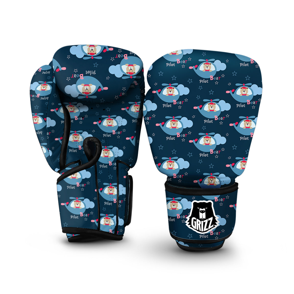 Cute Bear And Helicopter Print Pattern Boxing Gloves-grizzshop