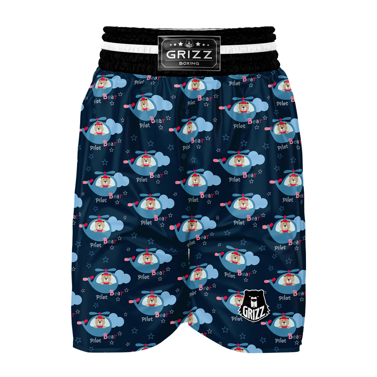 Cute Bear And Helicopter Print Pattern Boxing Shorts-grizzshop