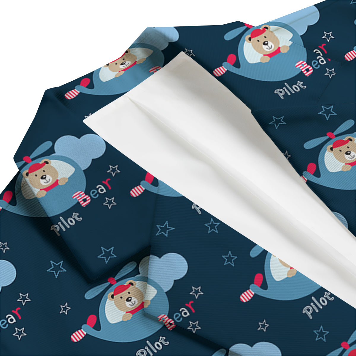 Cute Bear And Helicopter Print Pattern Men's Blazer-grizzshop
