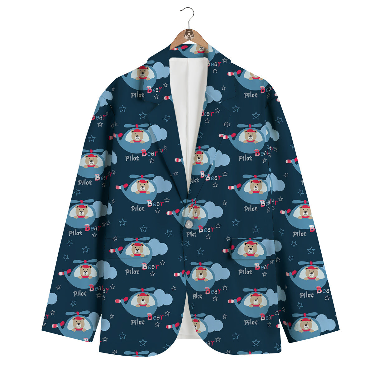 Cute Bear And Helicopter Print Pattern Men's Blazer-grizzshop