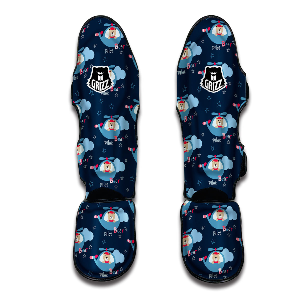 Cute Bear And Helicopter Print Pattern Muay Thai Shin Guards-grizzshop