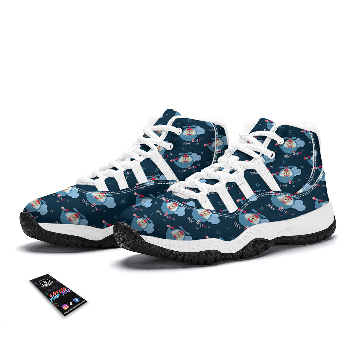 Cute Bear And Helicopter Print Pattern White Bball Shoes-grizzshop