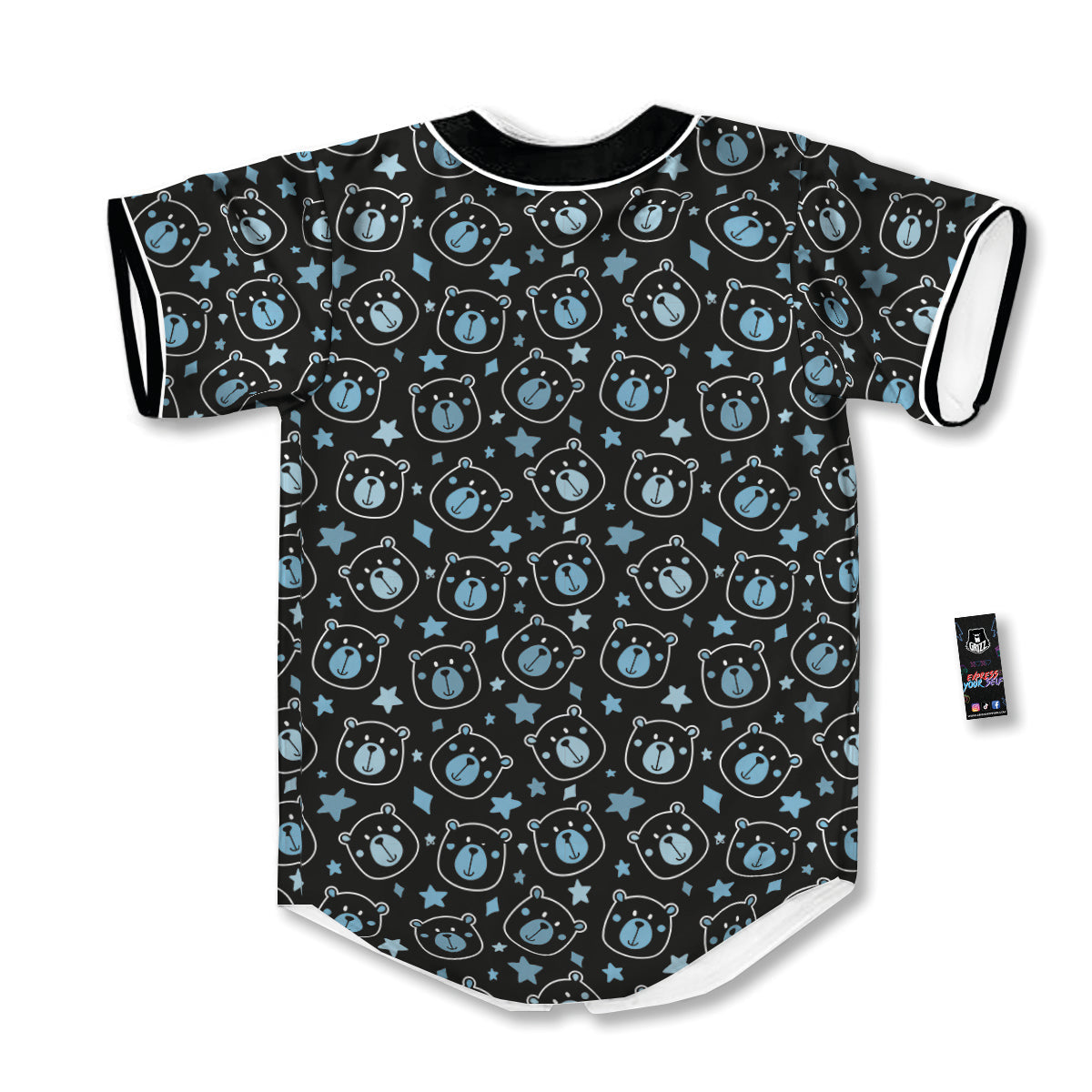 Cute Bear Black Print Pattern Baseball Jersey-grizzshop
