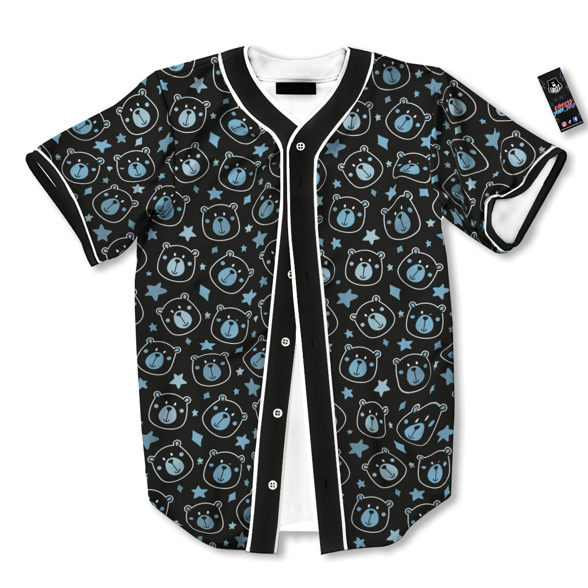 Cute Bear Black Print Pattern Baseball Jersey-grizzshop