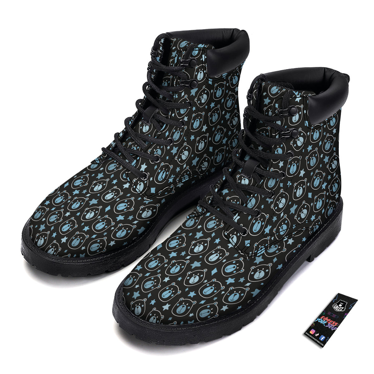 Cute Bear Black Print Pattern Boots-grizzshop