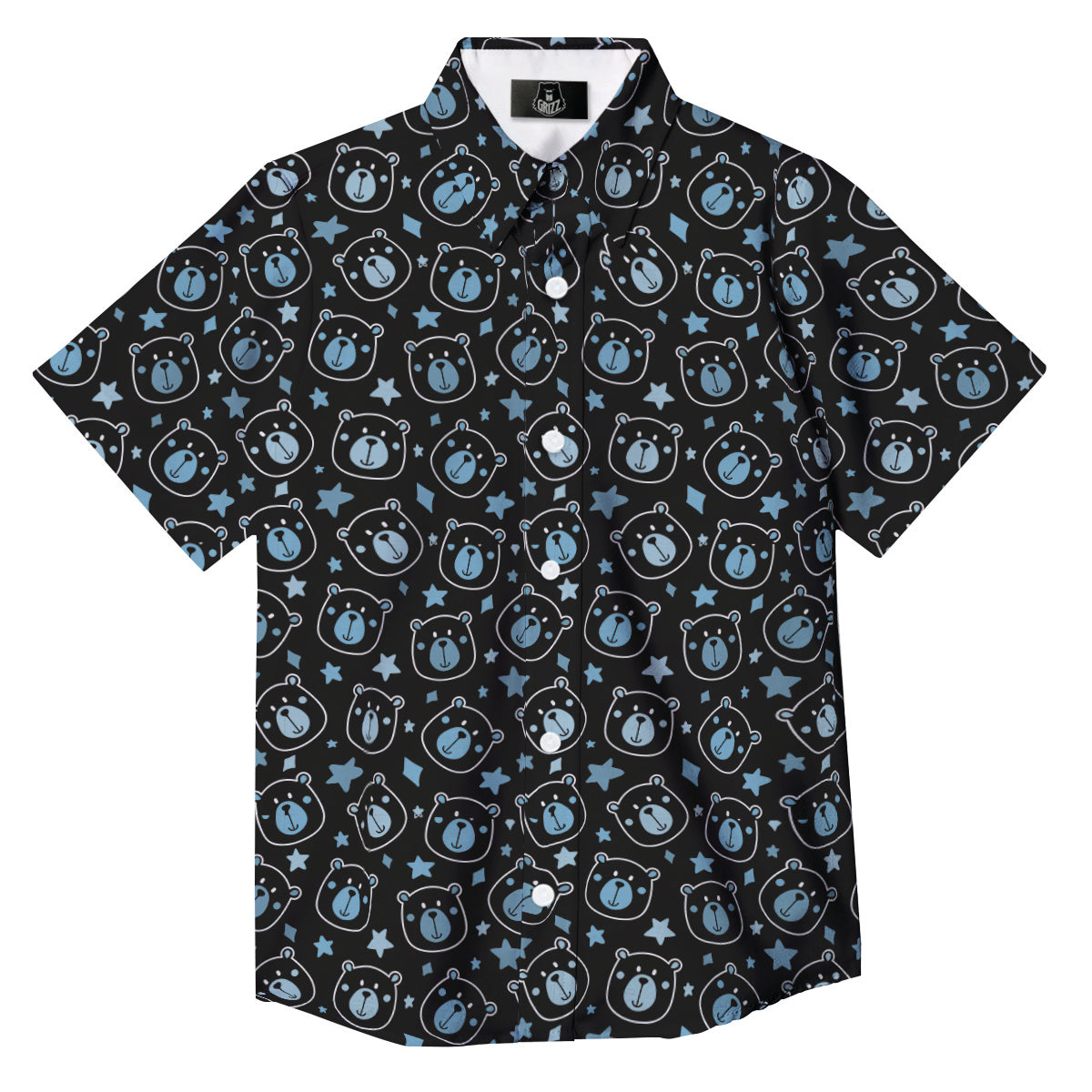 Cute Bear Black Print Pattern Button Up Shirt-grizzshop