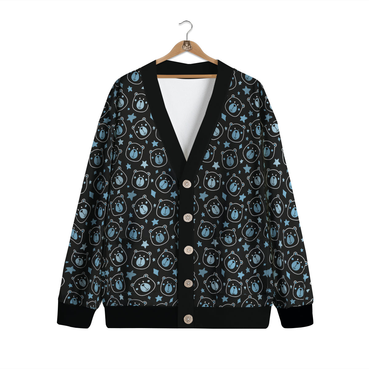 Cute Bear Black Print Pattern Cardigan-grizzshop