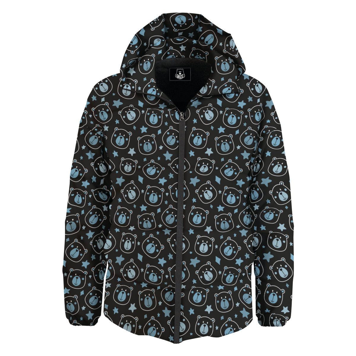 Cute Bear Black Print Pattern Down Jacket-grizzshop