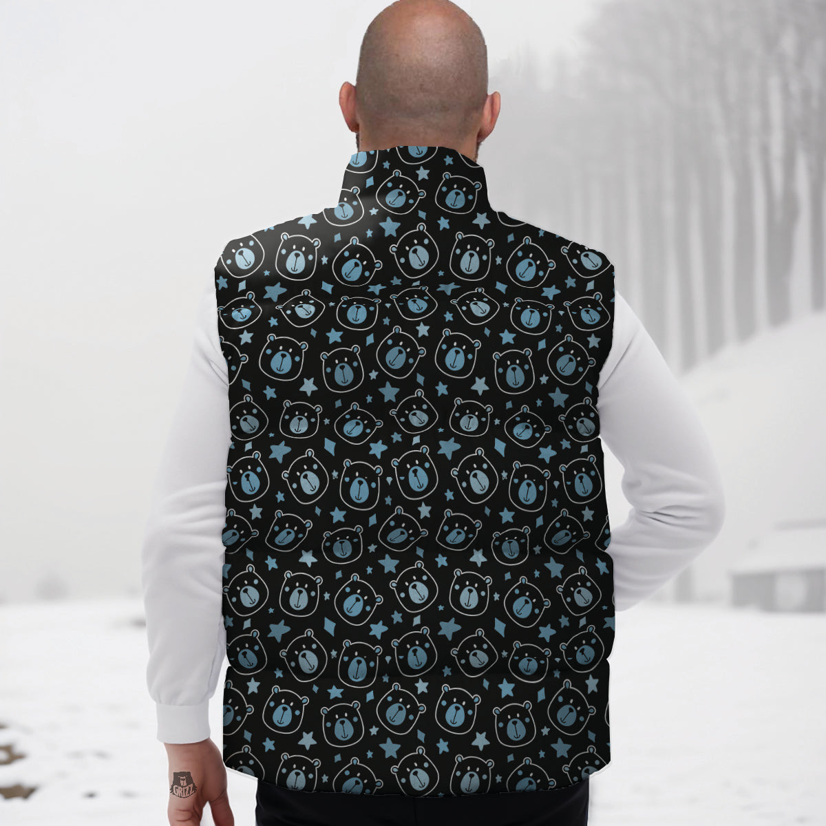 Cute Bear Black Print Pattern Down Vest