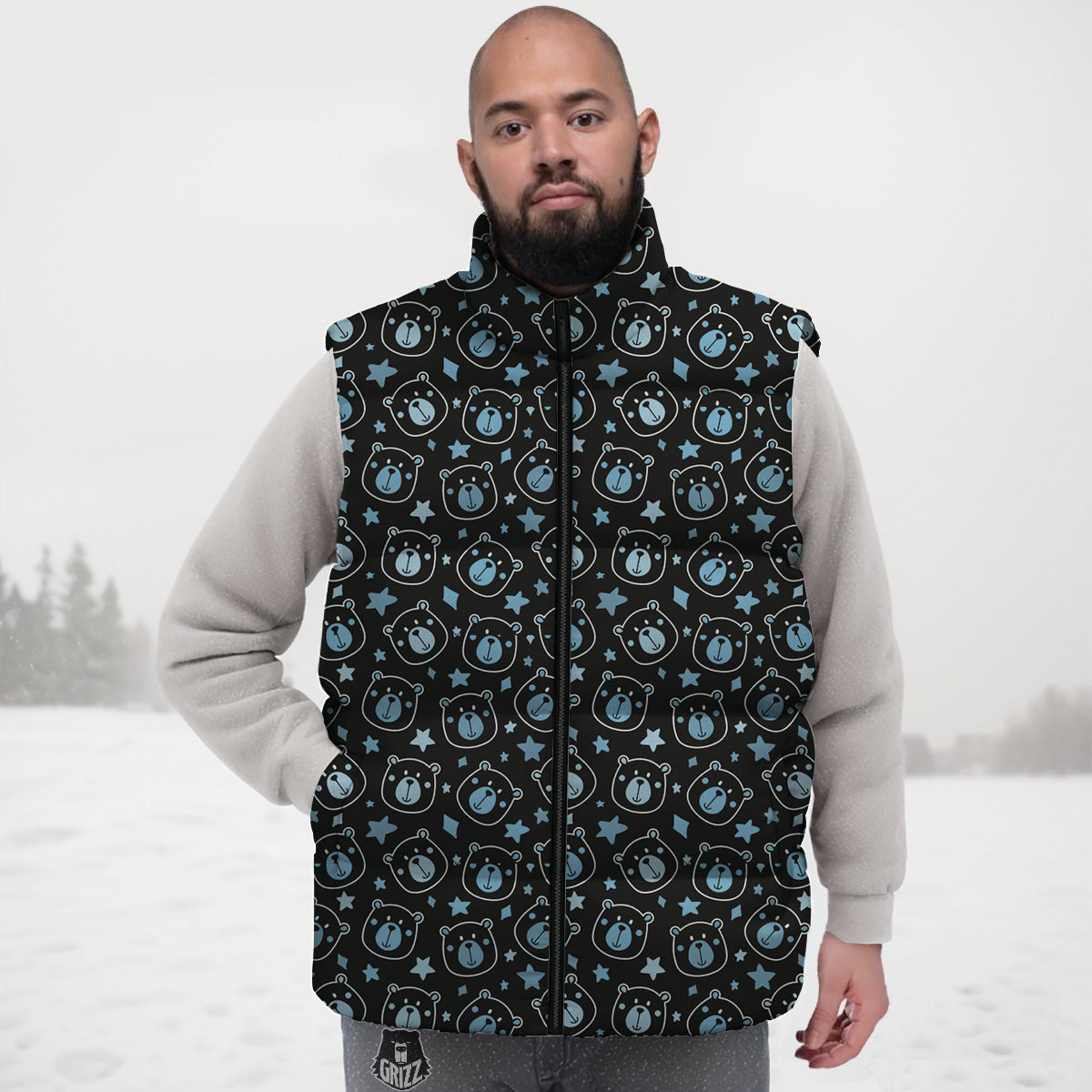 Cute Bear Black Print Pattern Down Vest