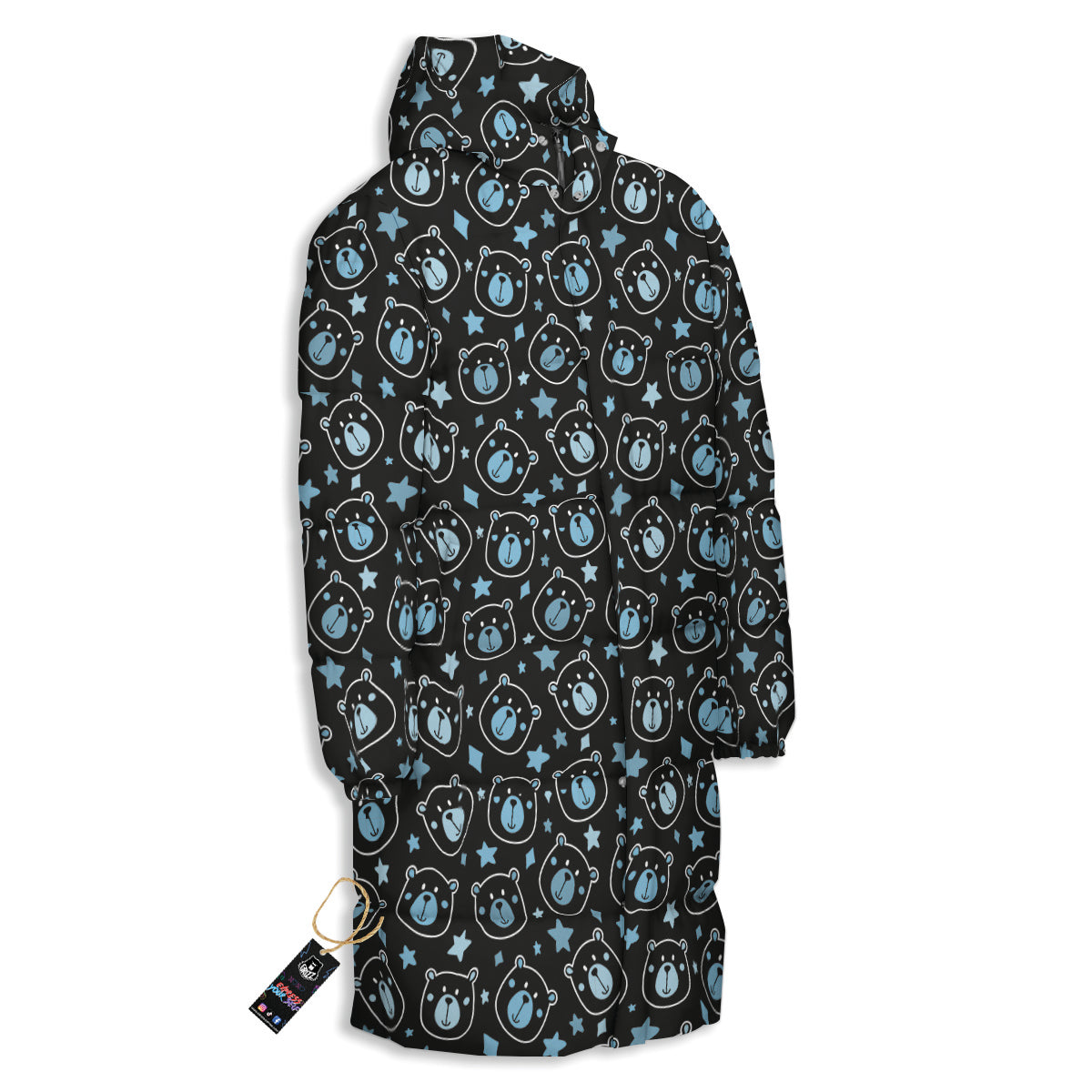 Cute Bear Black Print Pattern Long Down Jacket-grizzshop