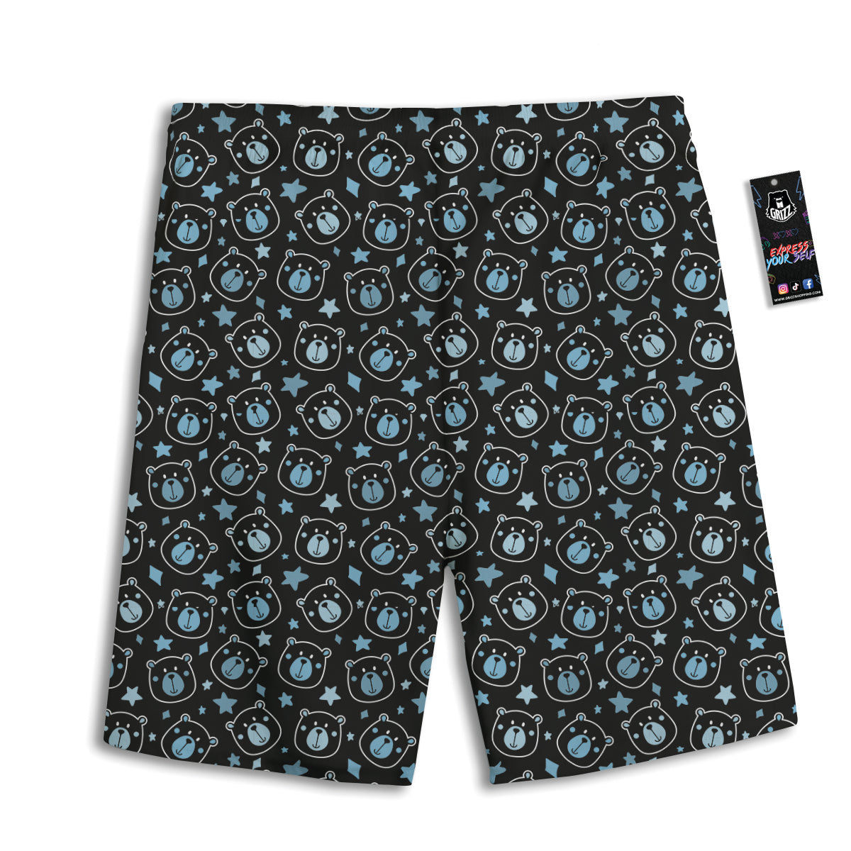 Cute Bear Black Print Pattern Men's Athletic Shorts