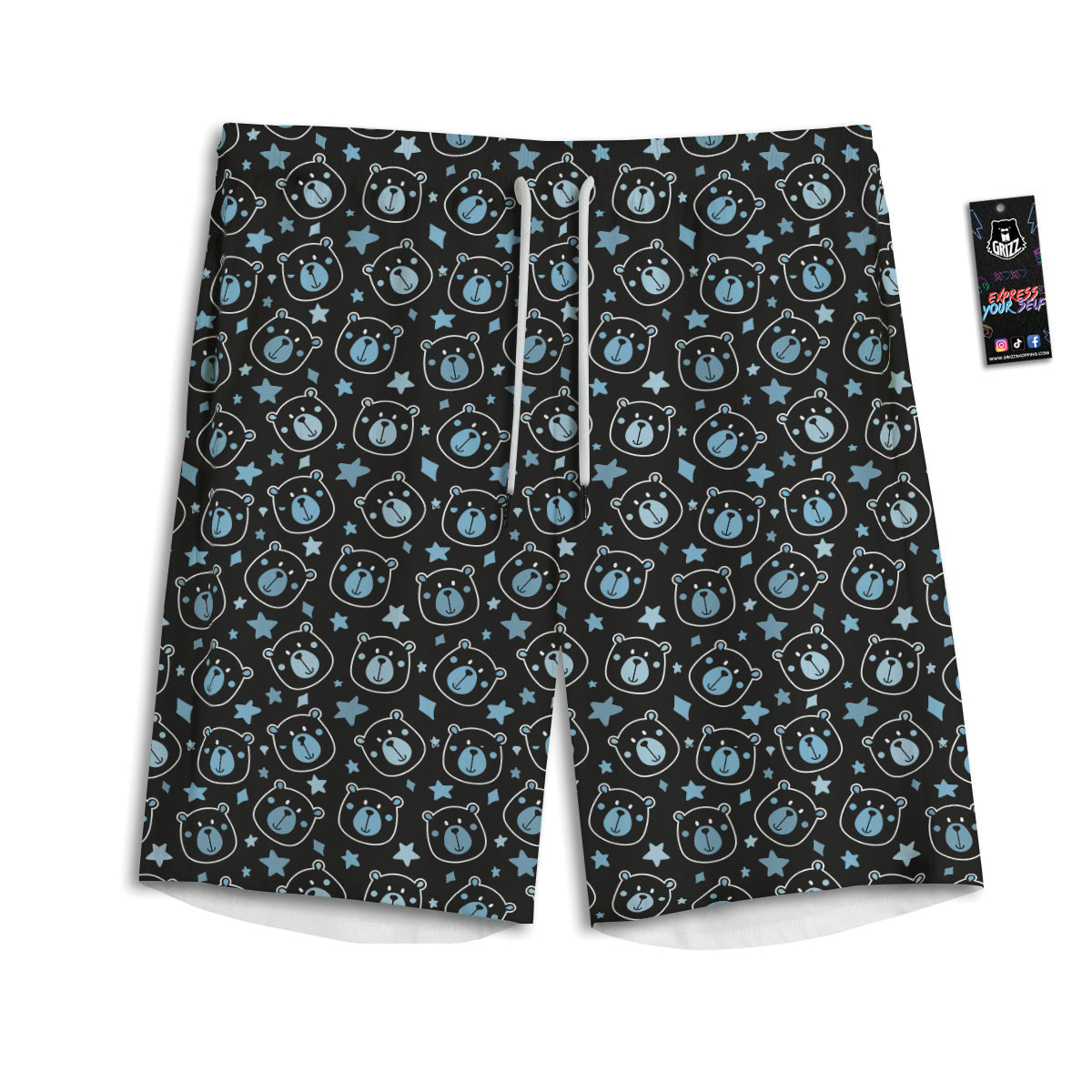 Cute Bear Black Print Pattern Men's Athletic Shorts