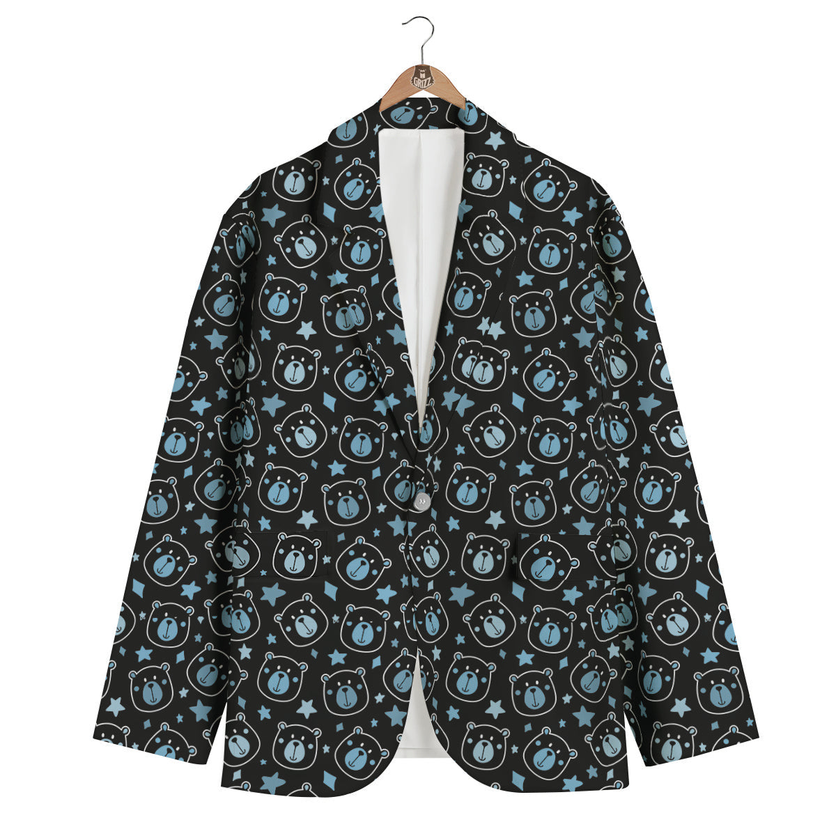 Cute Bear Black Print Pattern Men's Blazer-grizzshop
