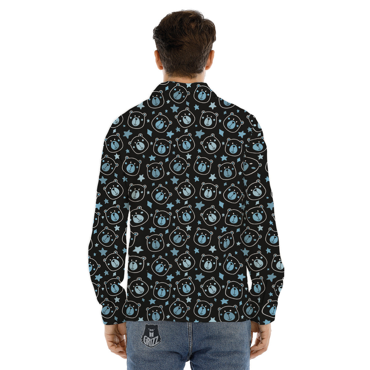 Cute Bear Black Print Pattern Men's Dress Shirts-grizzshop