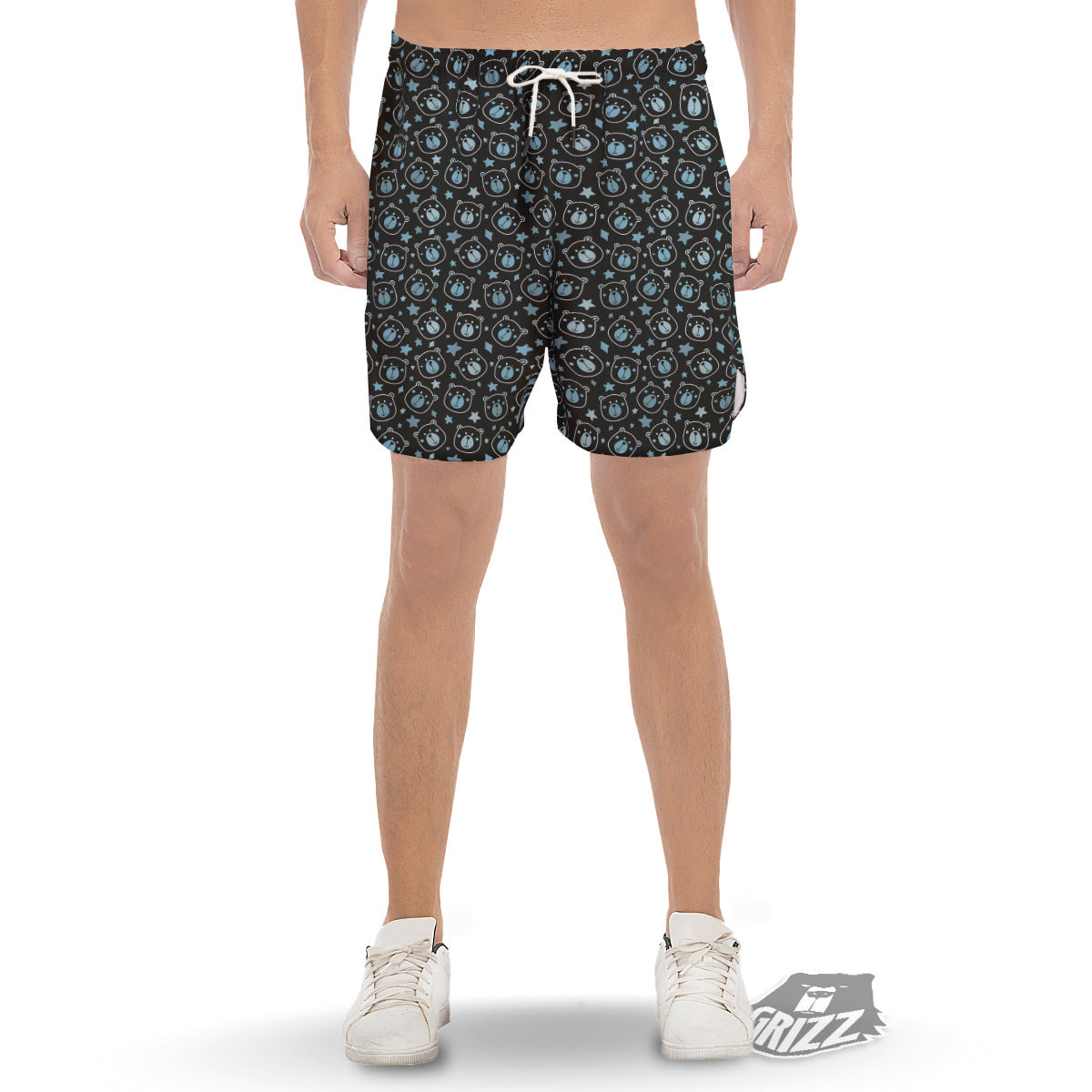Cute Bear Black Print Pattern Men's Gym Shorts-grizzshop