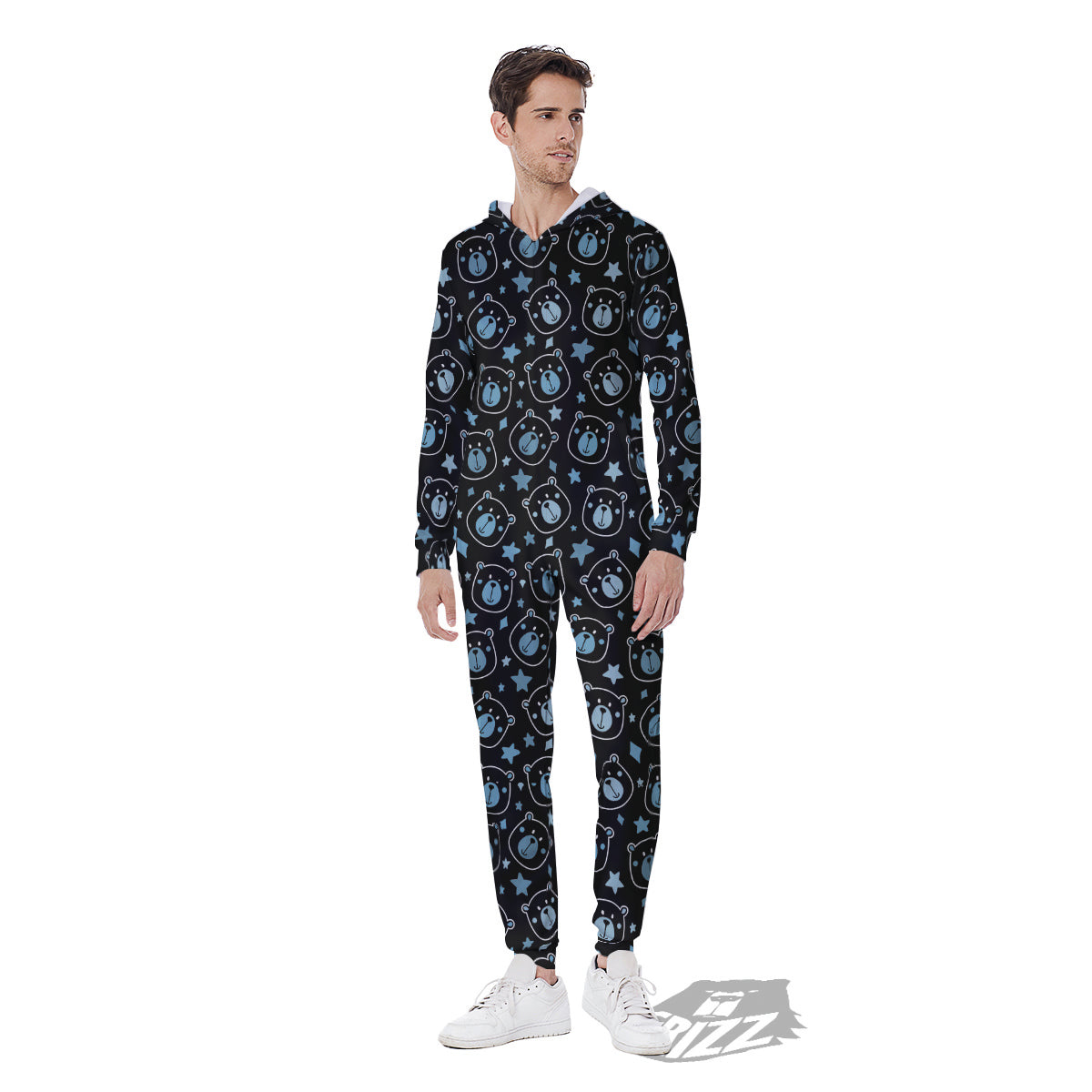 Cute Bear Black Print Pattern Men's Jumpsuit-grizzshop