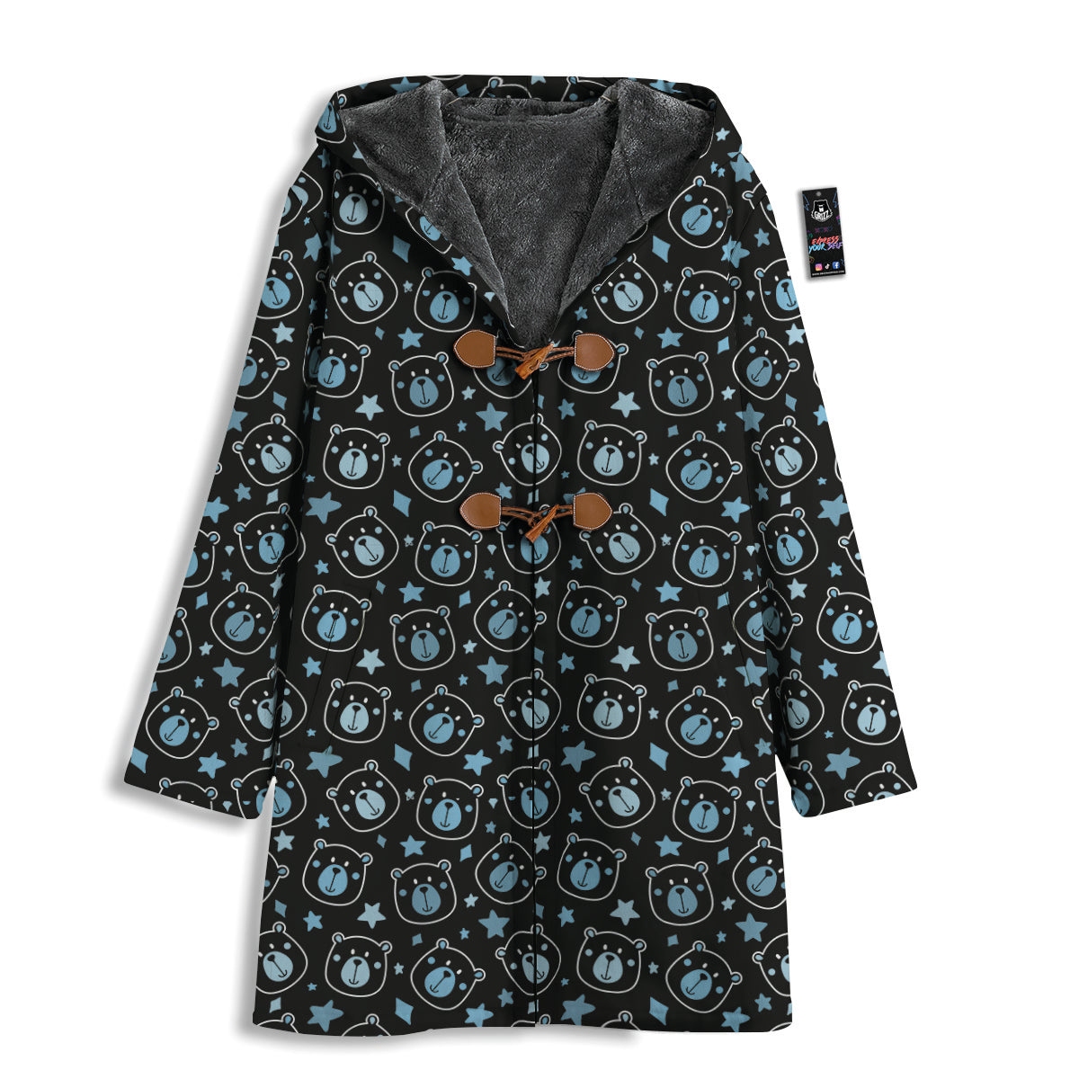 Cute Bear Black Print Pattern Men's Windbreaker Jacket-grizzshop