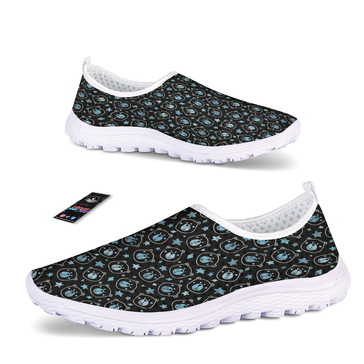 Cute Bear Black Print Pattern Nurse Shoes-grizzshop