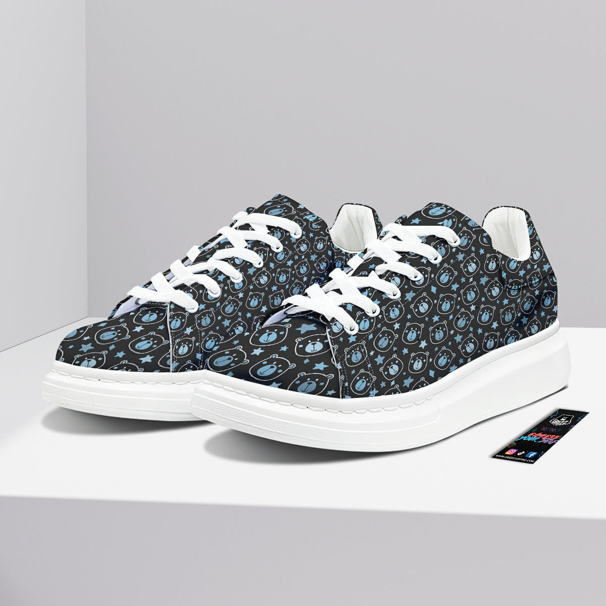 Cute Bear Black Print Pattern Platform Shoes-grizzshop