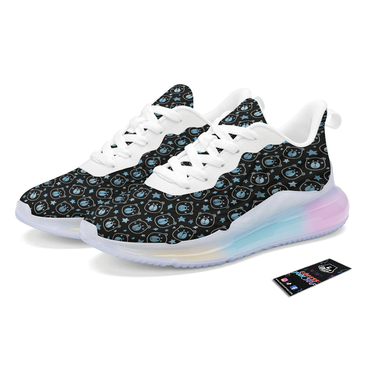 Cute Bear Black Print Pattern Running Sneakers-grizzshop