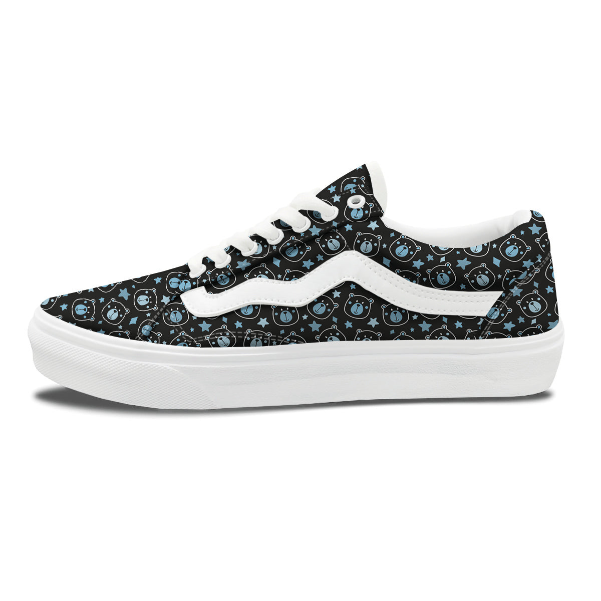 Cute Bear Black Print Pattern Skate Shoes-grizzshop