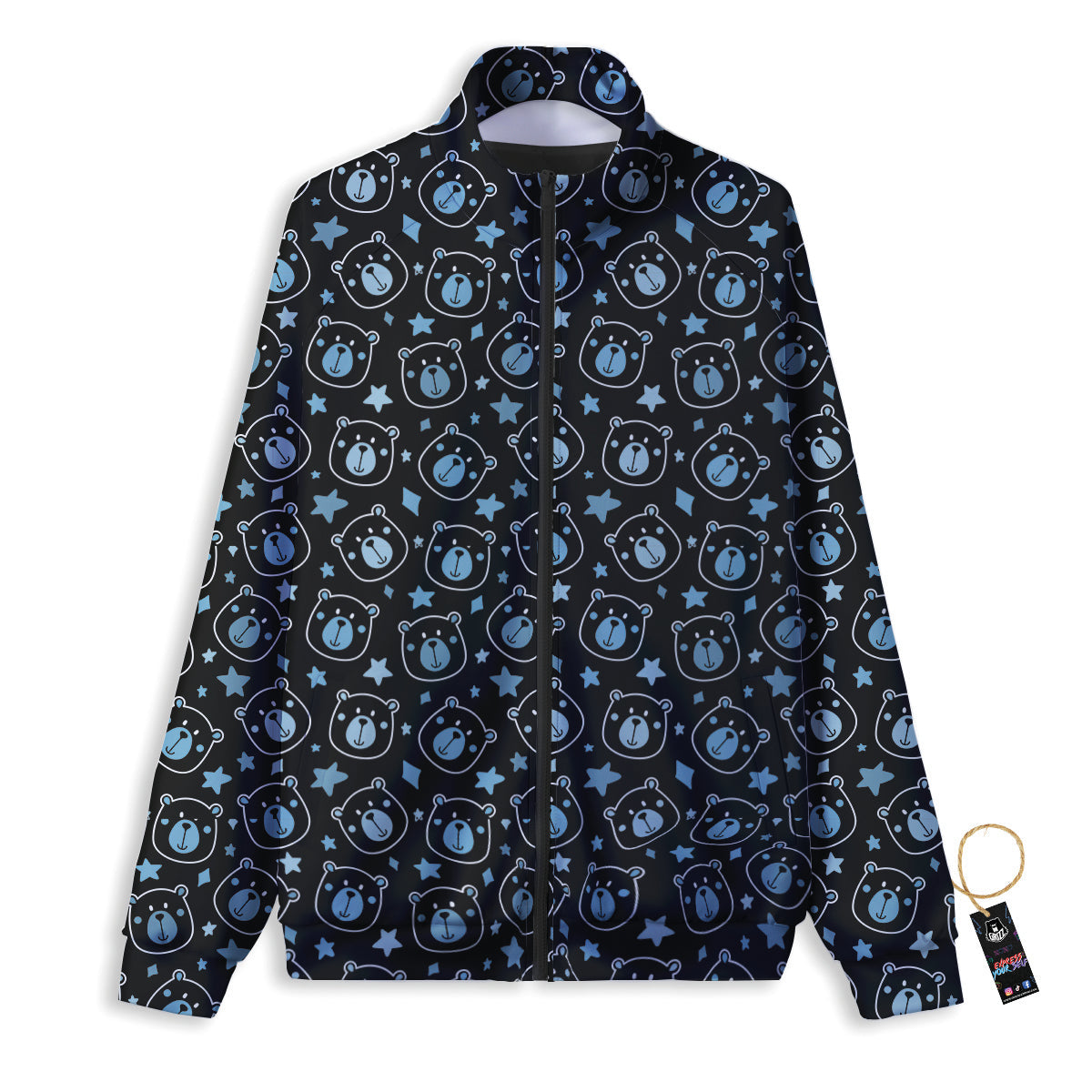Cute Bear Black Print Pattern Track Jacket-grizzshop