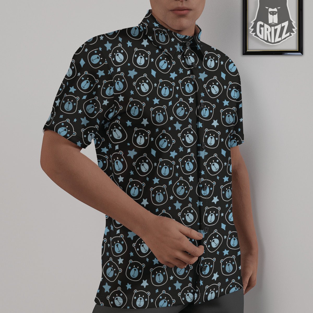 Cute Bear Black Print Pattern Untucked Shirts-grizzshop