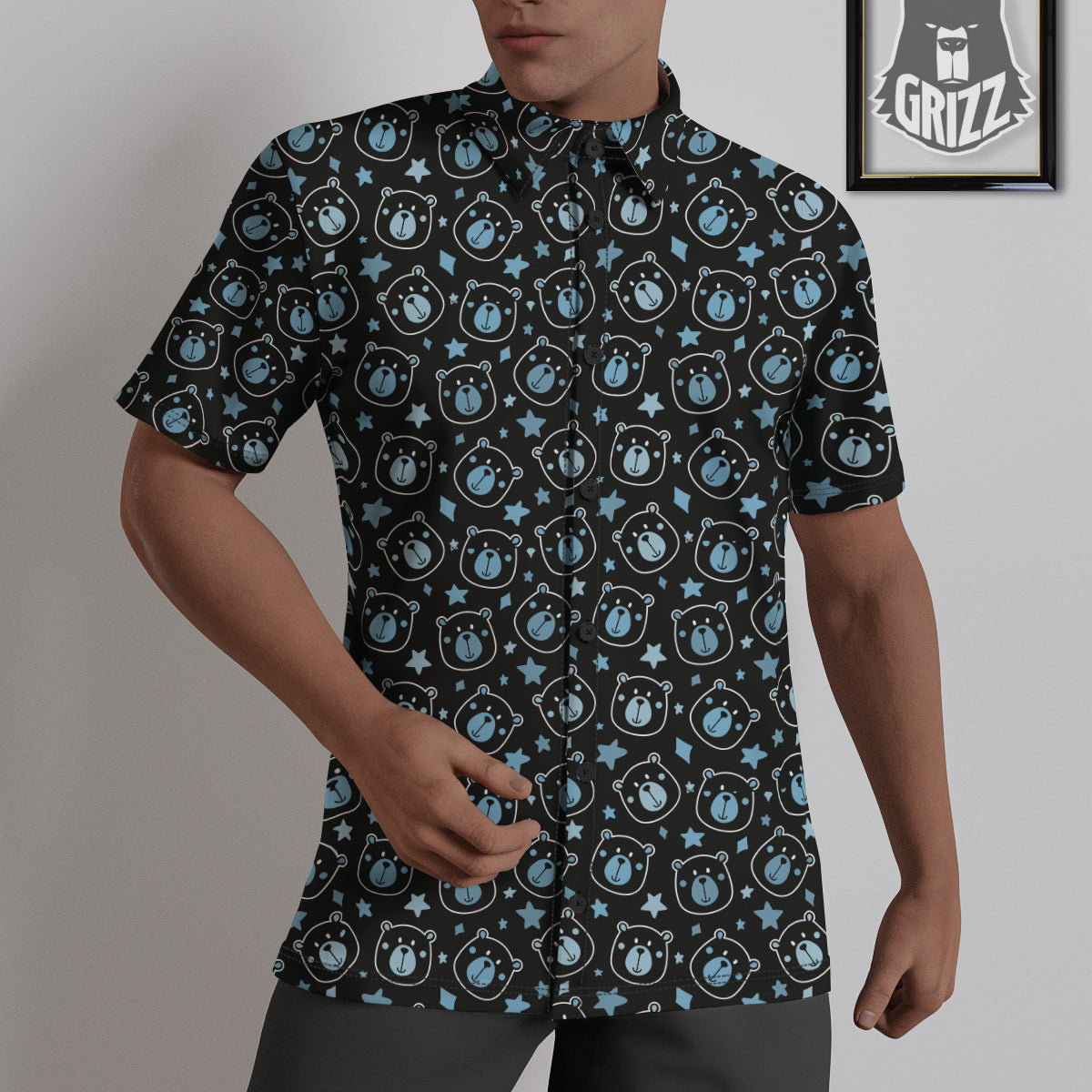 Cute Bear Black Print Pattern Untucked Shirts-grizzshop