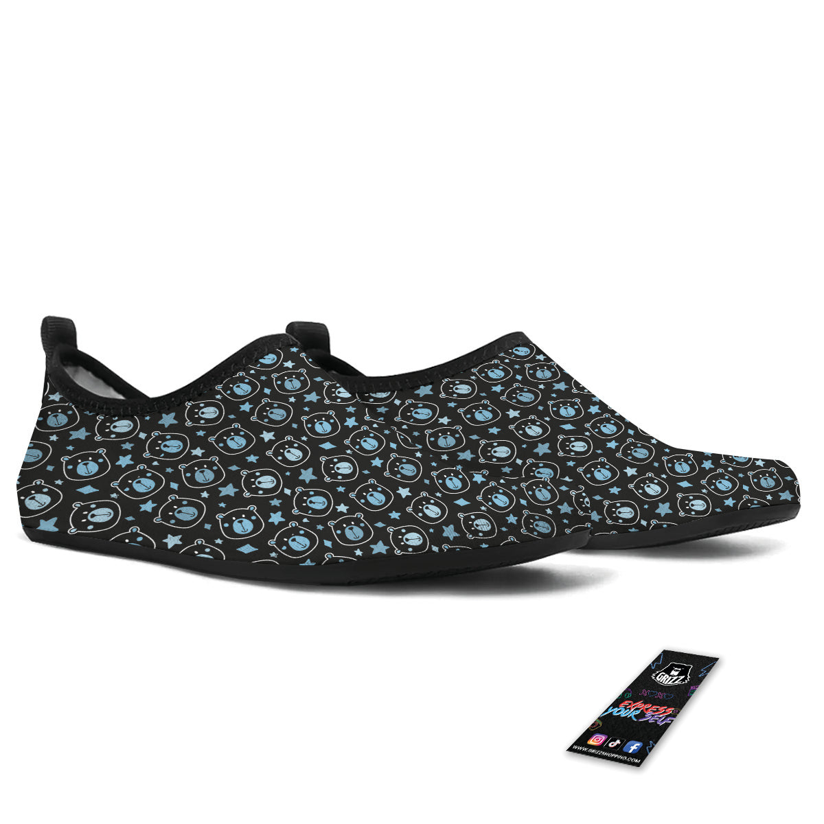Cute Bear Black Print Pattern Water Shoes-grizzshop