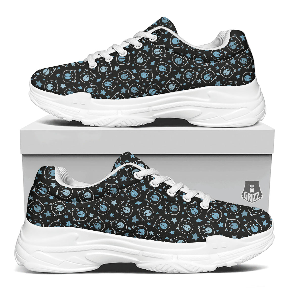 Cute Bear Black Print Pattern White Chunky Shoes-grizzshop