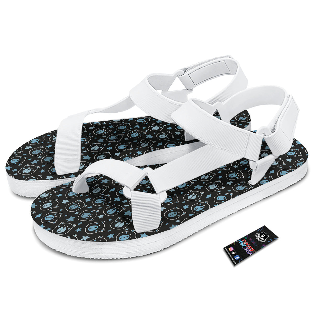 Cute Bear Black Print Pattern White Open Toe Sandals-grizzshop