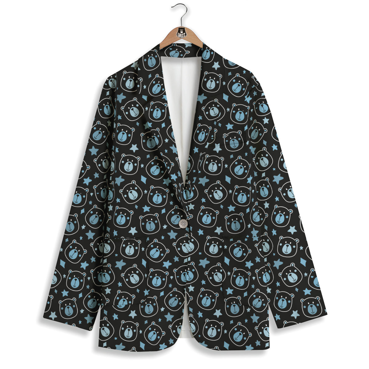 Cute Bear Black Print Pattern Women's Blazer-grizzshop