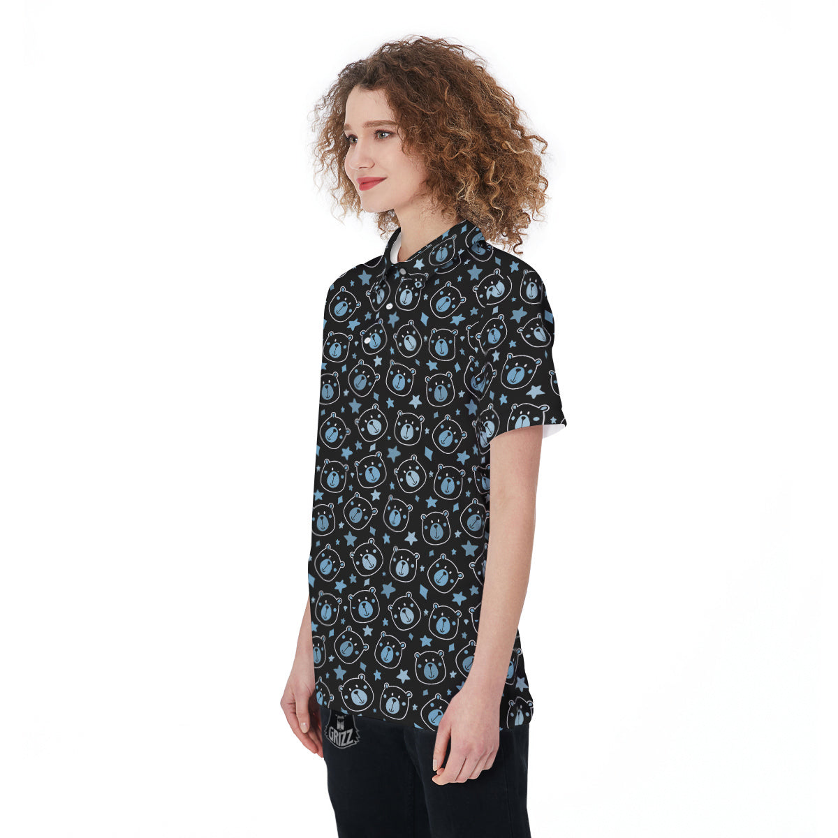 Cute Bear Black Print Pattern Women's Golf Shirts-grizzshop
