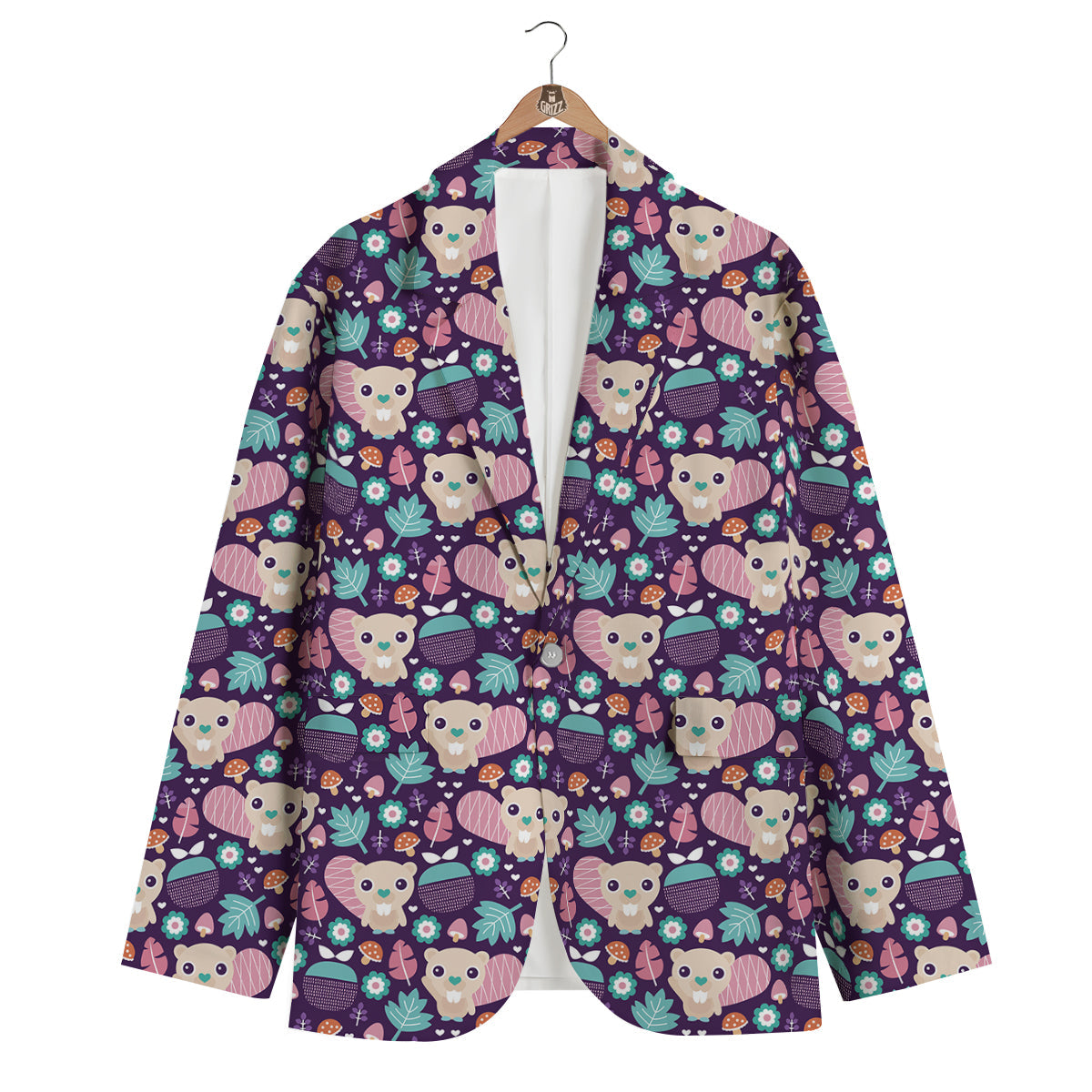 Cute Beaver Print Pattern Men's Blazer-grizzshop