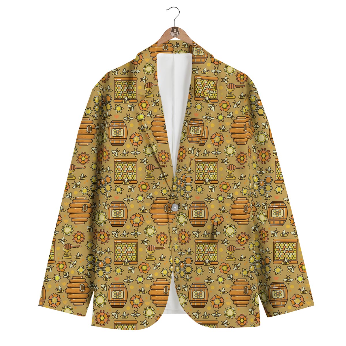 Cute Bee Honey Gifts Pattern Print Men's Blazer-grizzshop