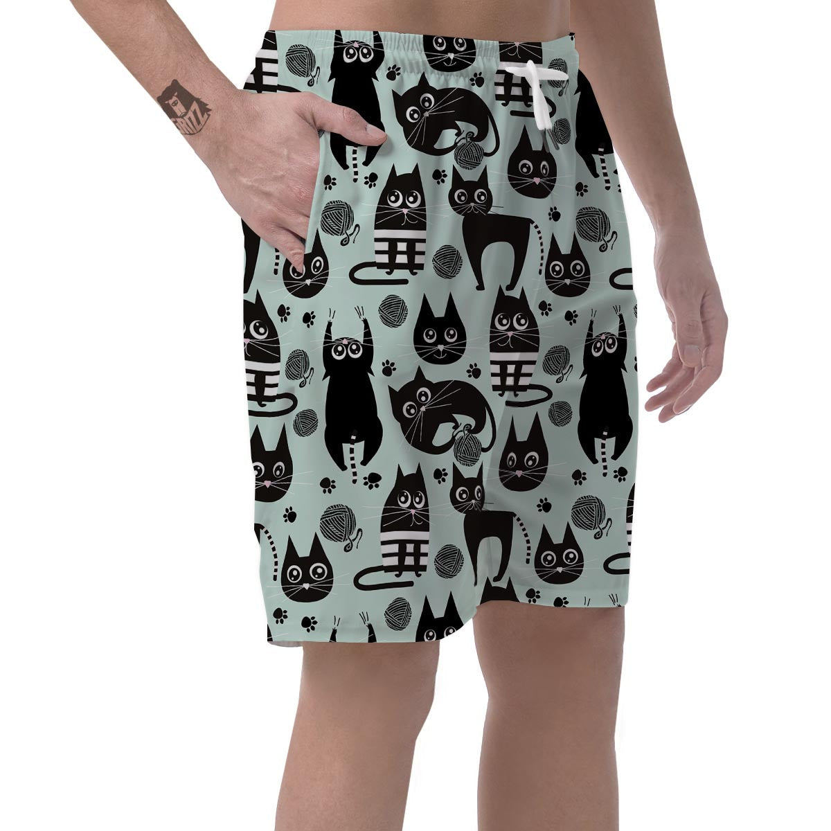 Cute Black Cat Print Men's Shorts-grizzshop