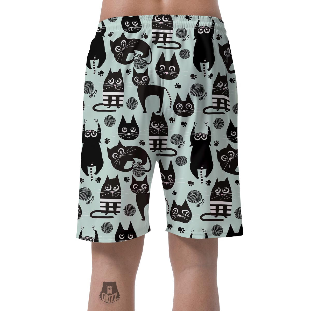 Cute Black Cat Print Men's Shorts-grizzshop