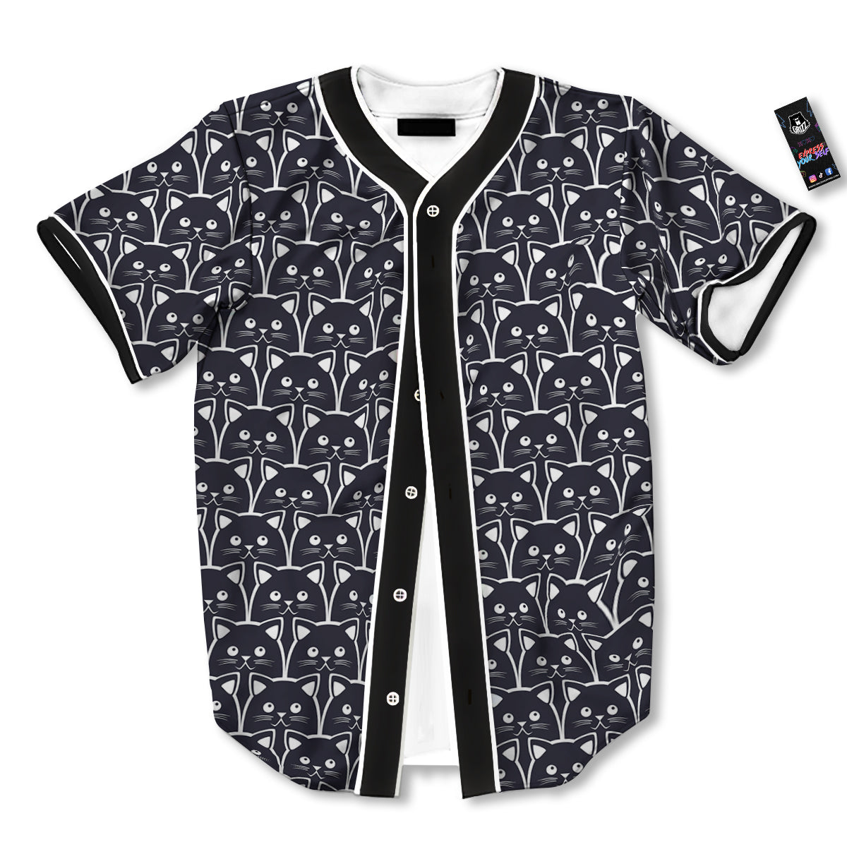 Cute Black Cat Print Pattern Baseball Jersey-grizzshop