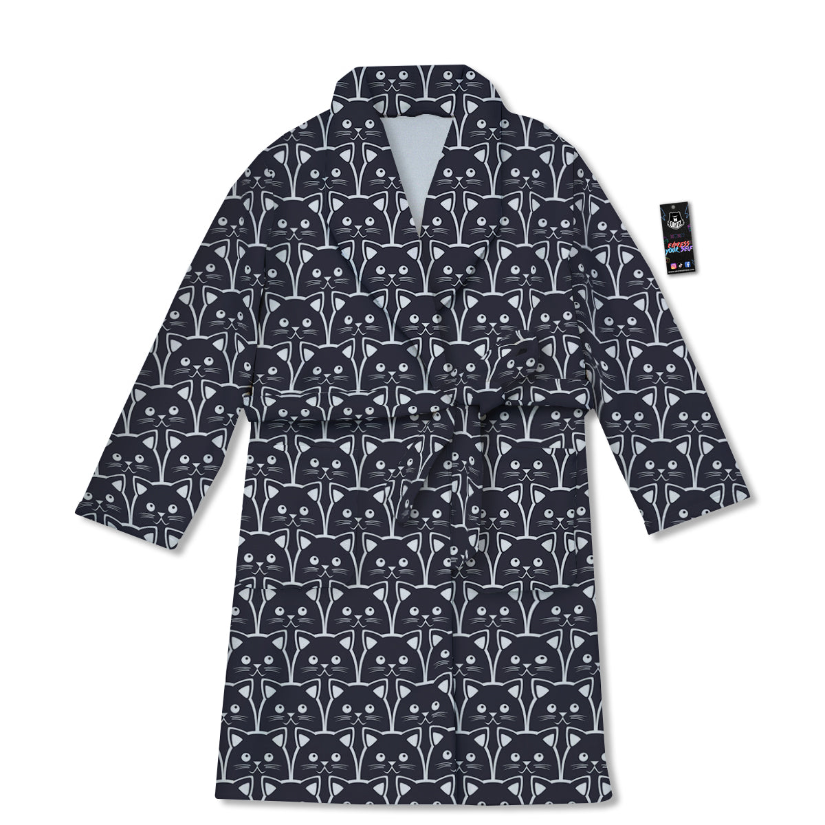Cute Black Cat Print Pattern Bathrobe-grizzshop