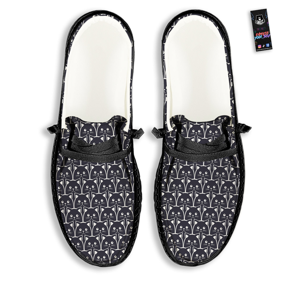 Cute Black Cat Print Pattern Black Loafers-grizzshop