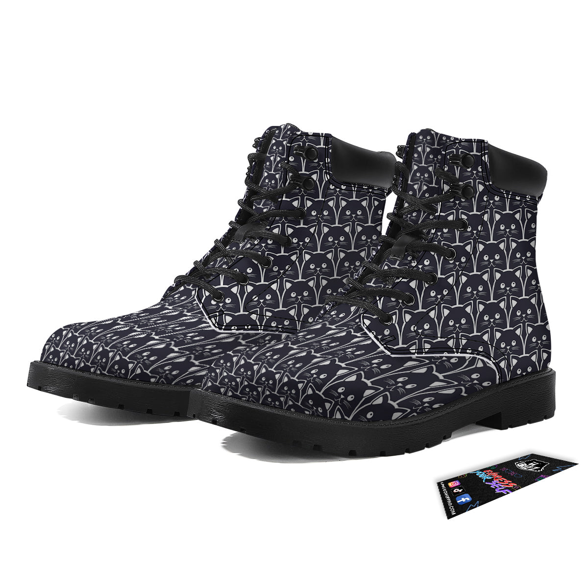 Cute Black Cat Print Pattern Boots-grizzshop