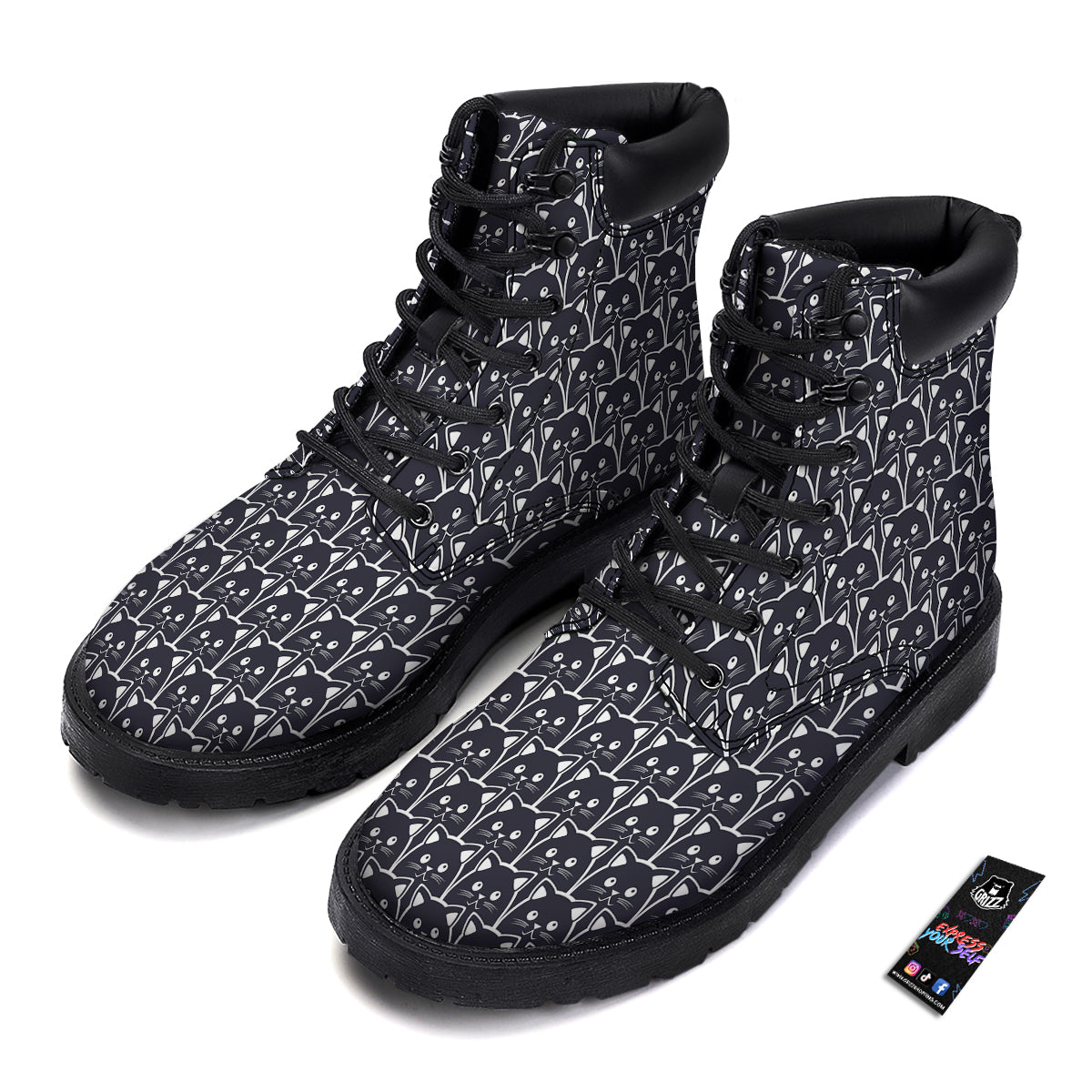 Cute Black Cat Print Pattern Boots-grizzshop