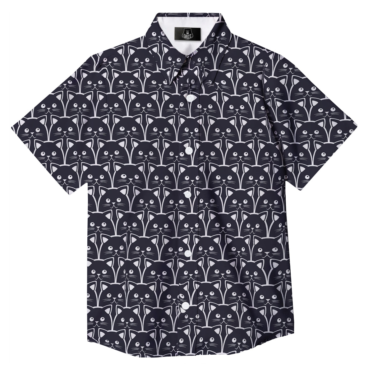 Cute Black Cat Print Pattern Button Up Shirt-grizzshop