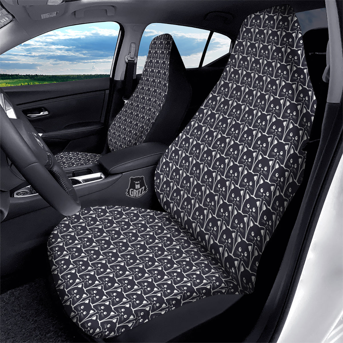 Cute Black Cat Print Pattern Car Seat Covers-grizzshop