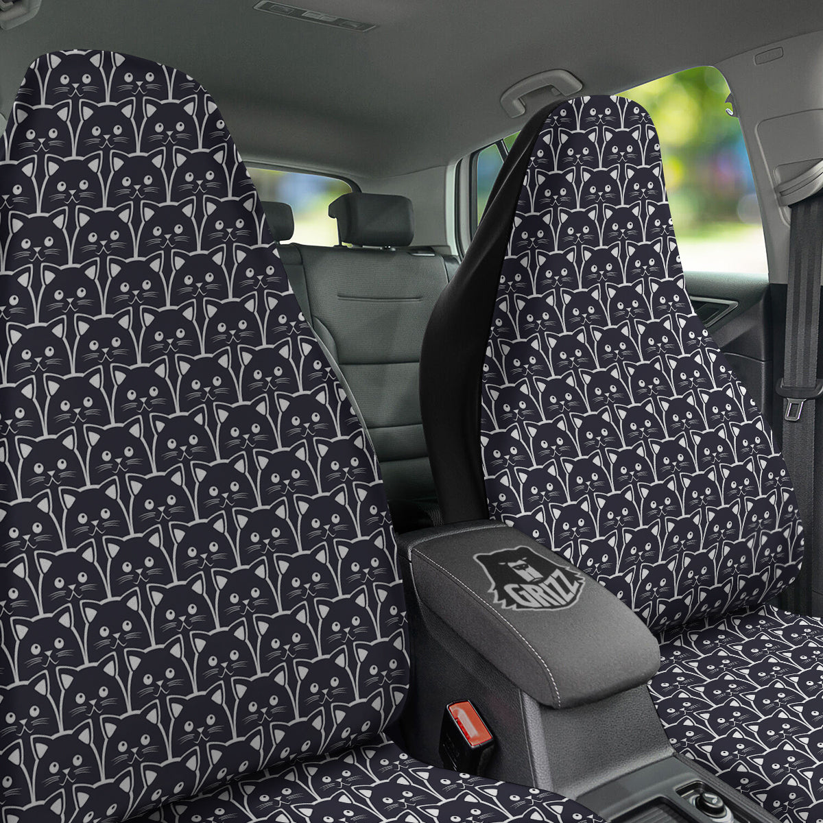 Cute Black Cat Print Pattern Car Seat Covers-grizzshop