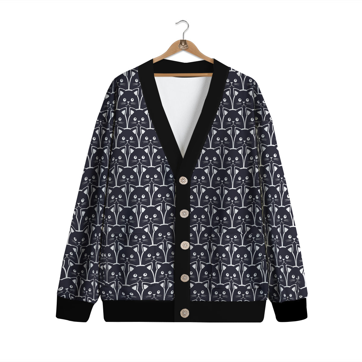 Cute Black Cat Print Pattern Cardigan-grizzshop